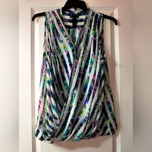 Lane Bryant Draped Front Sleeveless Top – Size 18 – Floral Stripe 100% Polyester